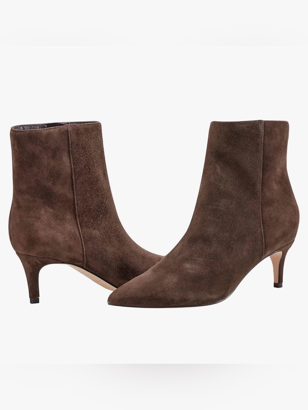 Marc Fisher Women's Glorry Pointed Toe Kitten Heel Booties Brown Suede - NWT
